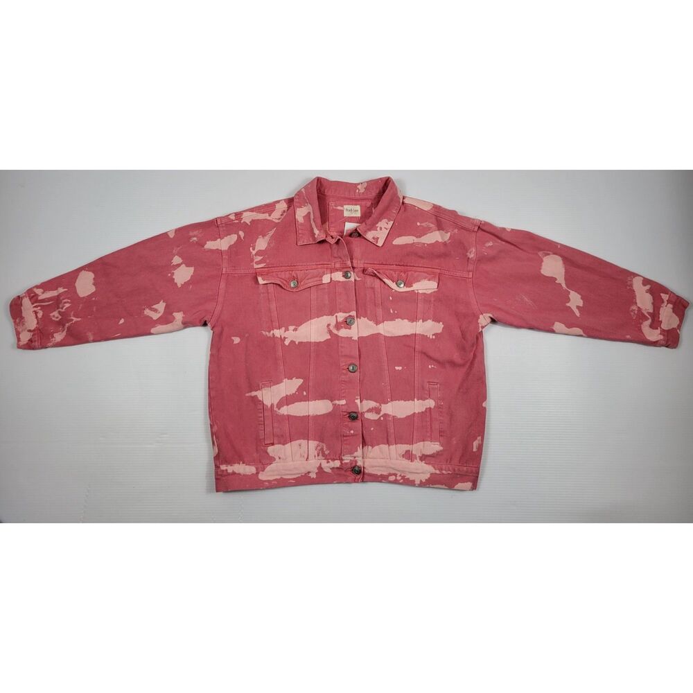 NWT Peach Love Cali Pink Bleach Camo Tie Dye Denim‎ Jean Jacket Womens Large